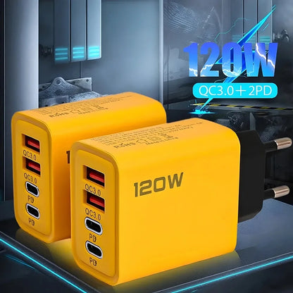 Ładowarka 120W Total 4 Porty PD Type C - QC3.0 dla iPhone Samsung Xiaomi Huawei