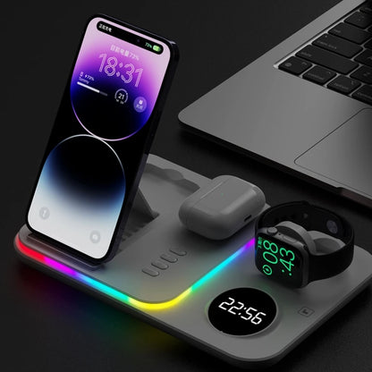 Ładowarka Bezprzewodowa 5w1 RGB - iPhone 17/16/15 Samsung Apple Watch
