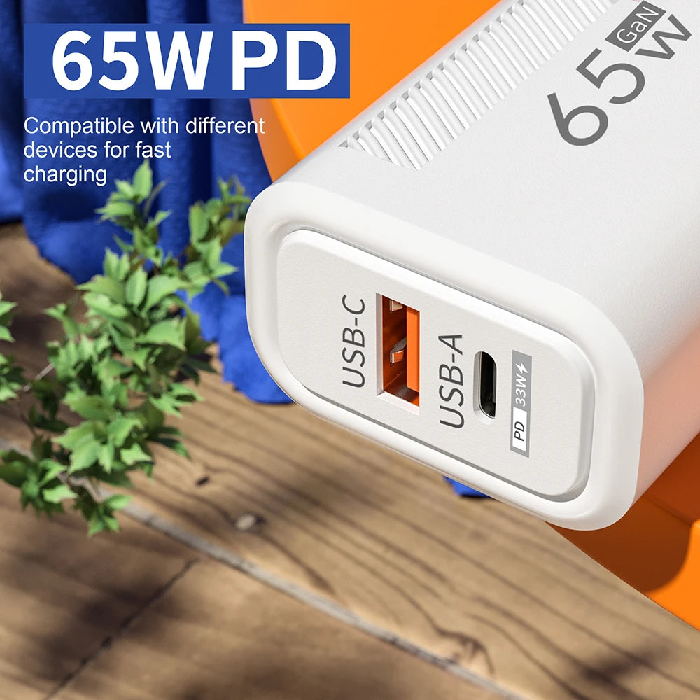 Ładowarka 65W GaN USB Type-C PD QC3.0 - iPhone Xiaomi Samsung EU/US
