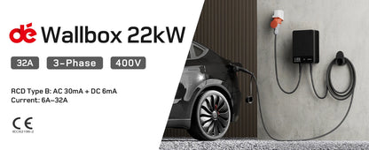 Wallbox Mobilny 11kW/22kW CEE Type 2 - Ładowarka EV 16A/32A 3-Fazy RFID WiFi