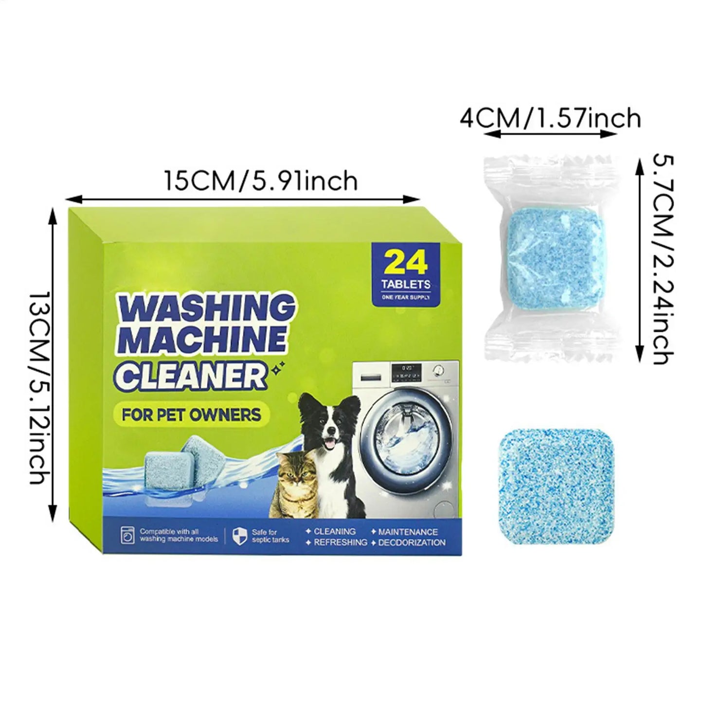 Washing Machine Cleaner Tablets 24 Tablets Odor Eliminator Top Loader Washer Descaler For Laundry Top Front Loader Washing