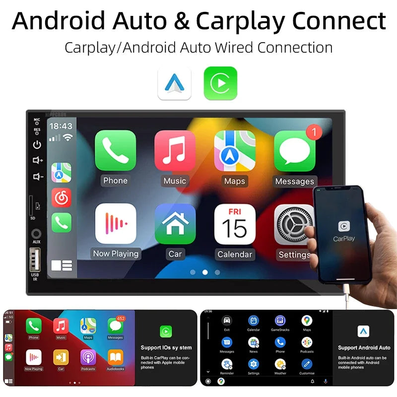 Radio Samochodowe 1 Din Carplay Android Auto - 7'' Touch Screen FM Bluetooth MirrorLink