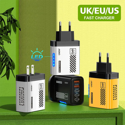 Ładowarka 240W GaN 5 Portów USB Type-C - Xiaomi iPhone Huawei Samsung Laptop