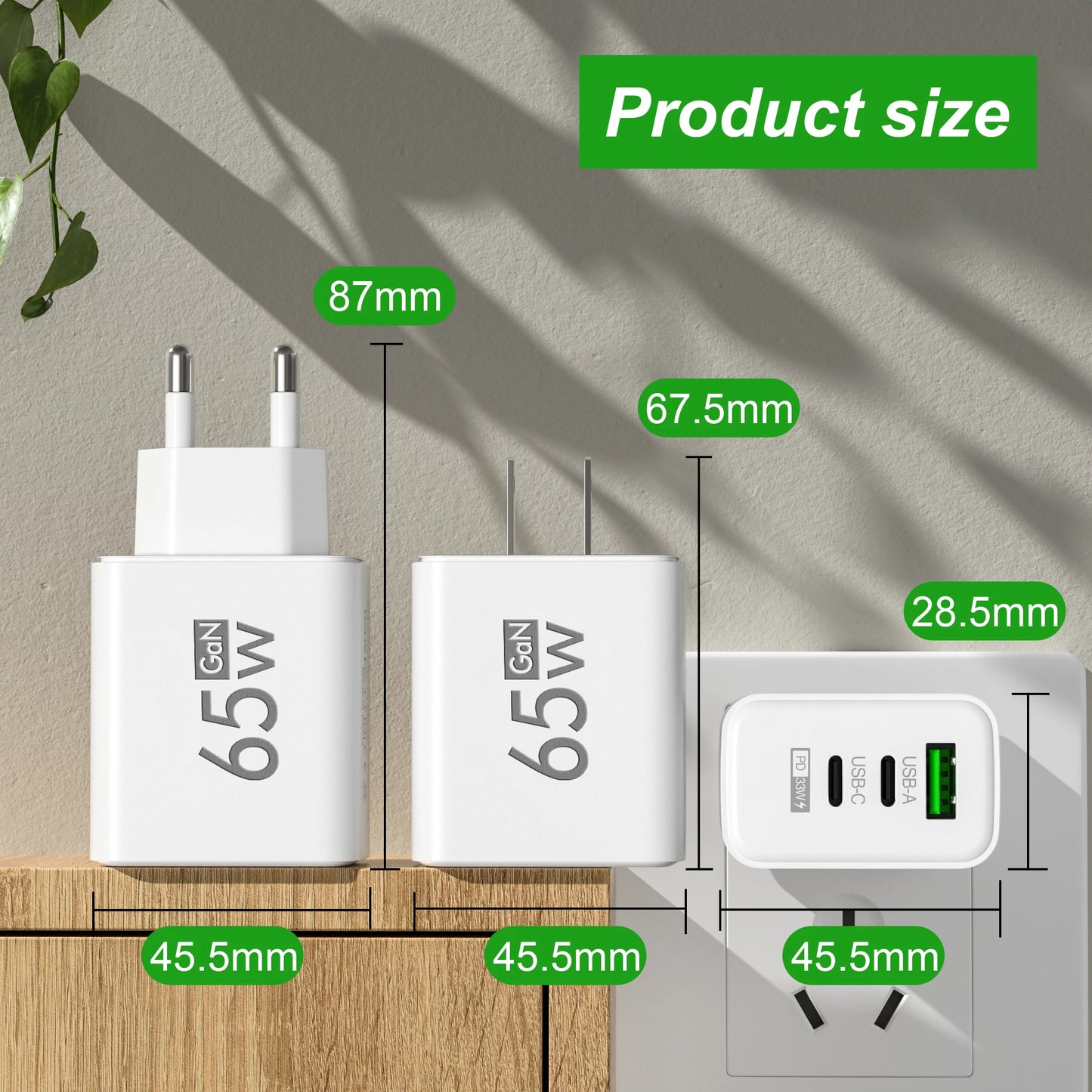 Ładowarka 65W GaN USB Type-C PD QC3.0 - Szybka iPhone 14 13 Samsung Xiaomi