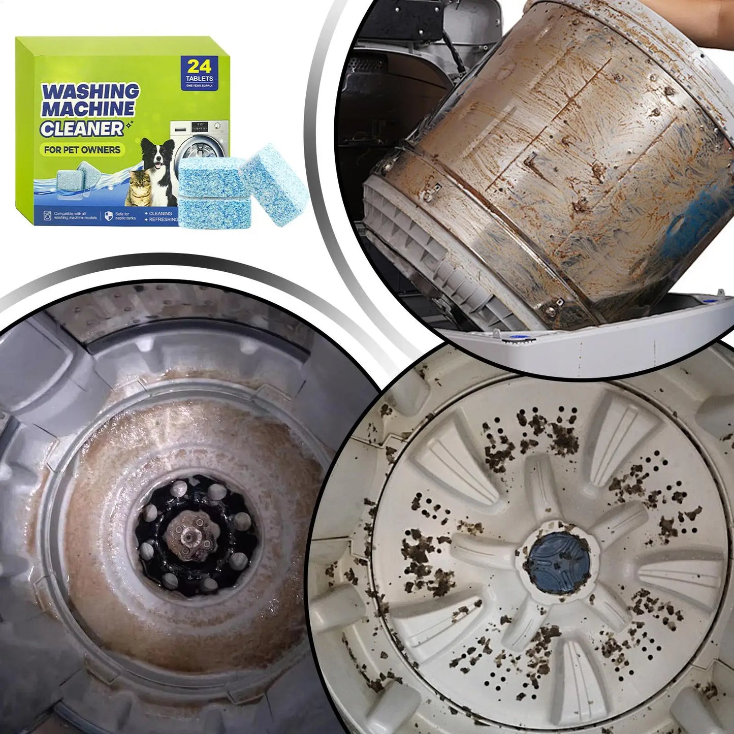 Washing Machine Cleaner Tablets 24 Tablets Active Cleaner Powerful Washer Descaler For Laundry Top Front Loader Washing Machine