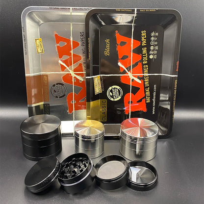 Grinder ze Stopu Cynku 40/50mm z Metalową Tacką Rolling Tray - Zestaw