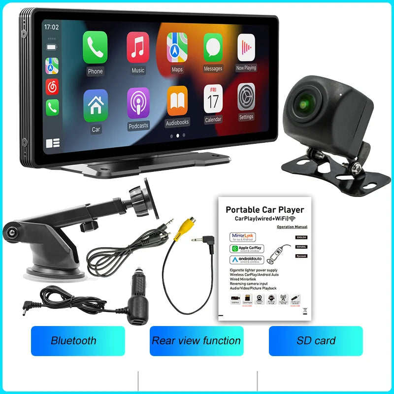 Ekran BQCC 10.26 Carplay - Portable Wireless Screen HD Rear Camera Car Radio DVR MP5 Android Auto
