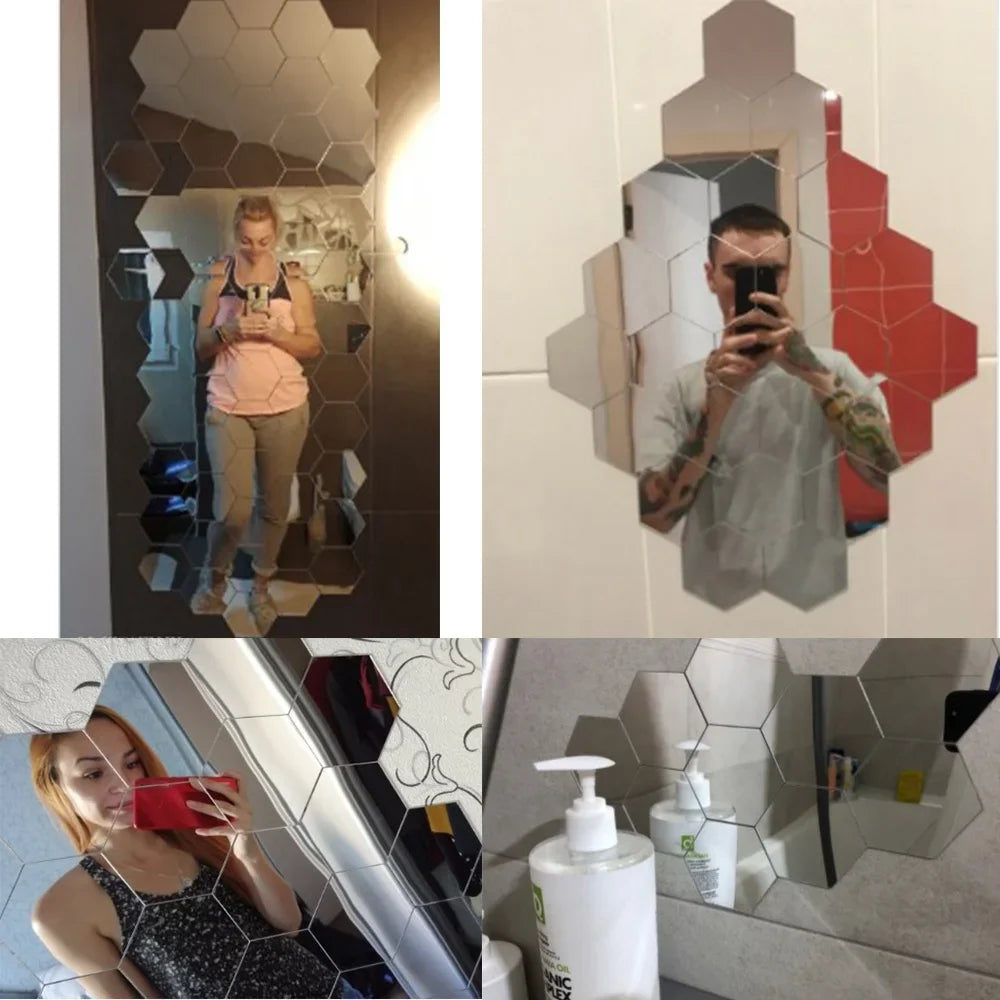 Naklejki Lustrzane Heksagon 6/12szt 3D - Akrylowe Samoprzylepne Dekoracje Ścienne