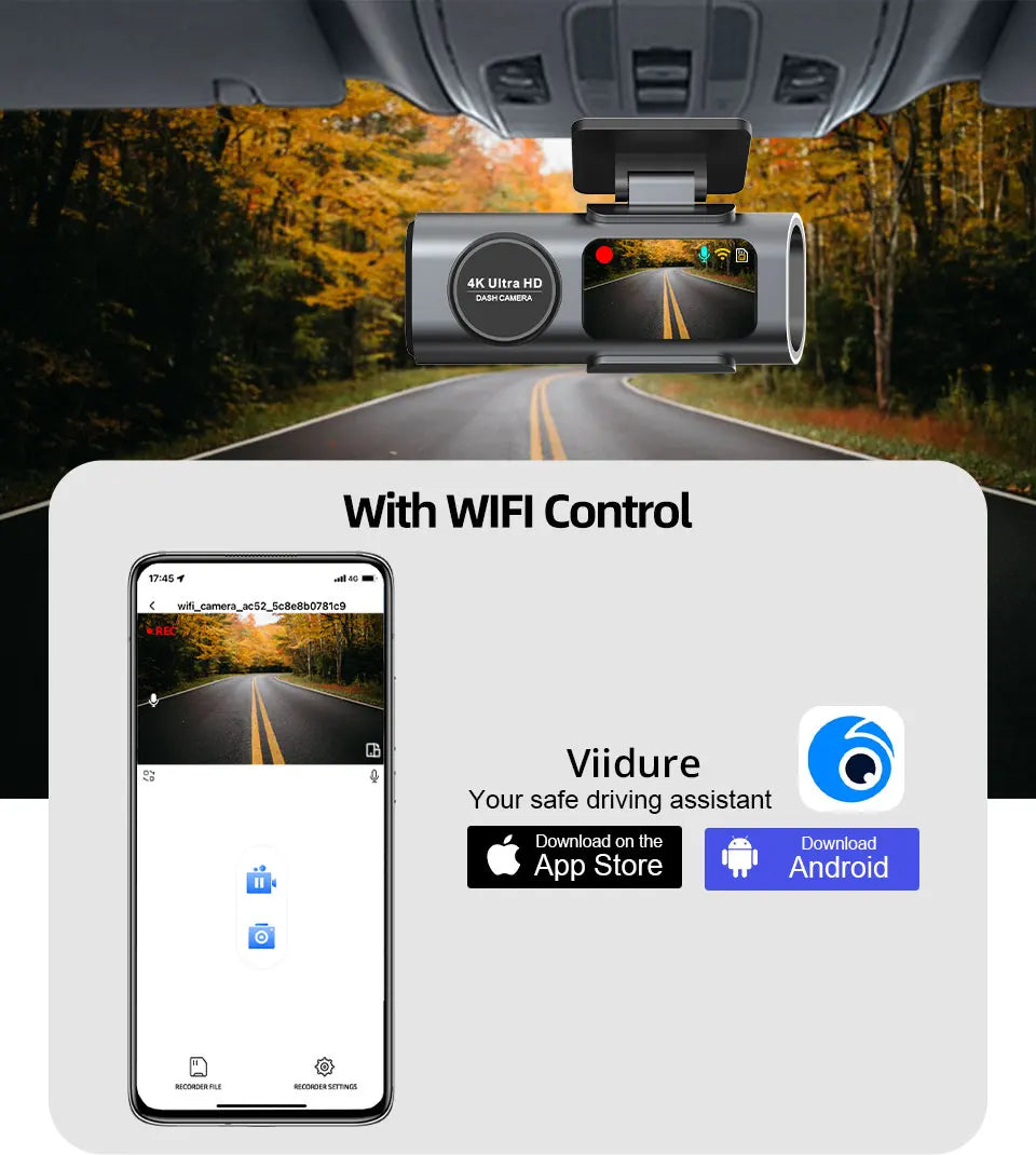 Kamera Samochodowa Dash Cam 4K UHD - DVR Night Vision WiFi GPS Parking 24H