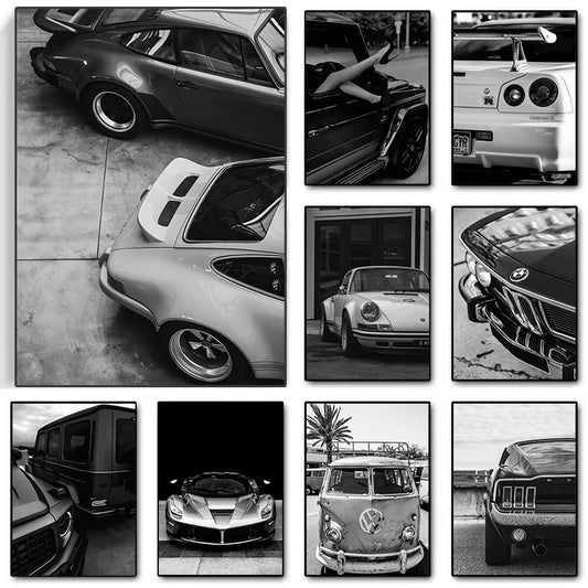 Plakat Vintage Samochód Sportowy - Czarno-Biały Obraz na Płótnie Luksusowe Auto