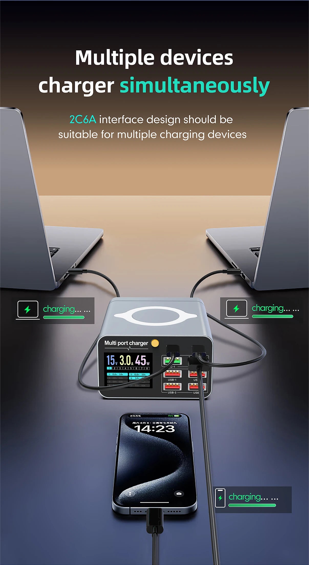 Ładowarka 80W/120W 8 Portów USB Type-C Wireless PD QC3.0 - Stacja Ładująca