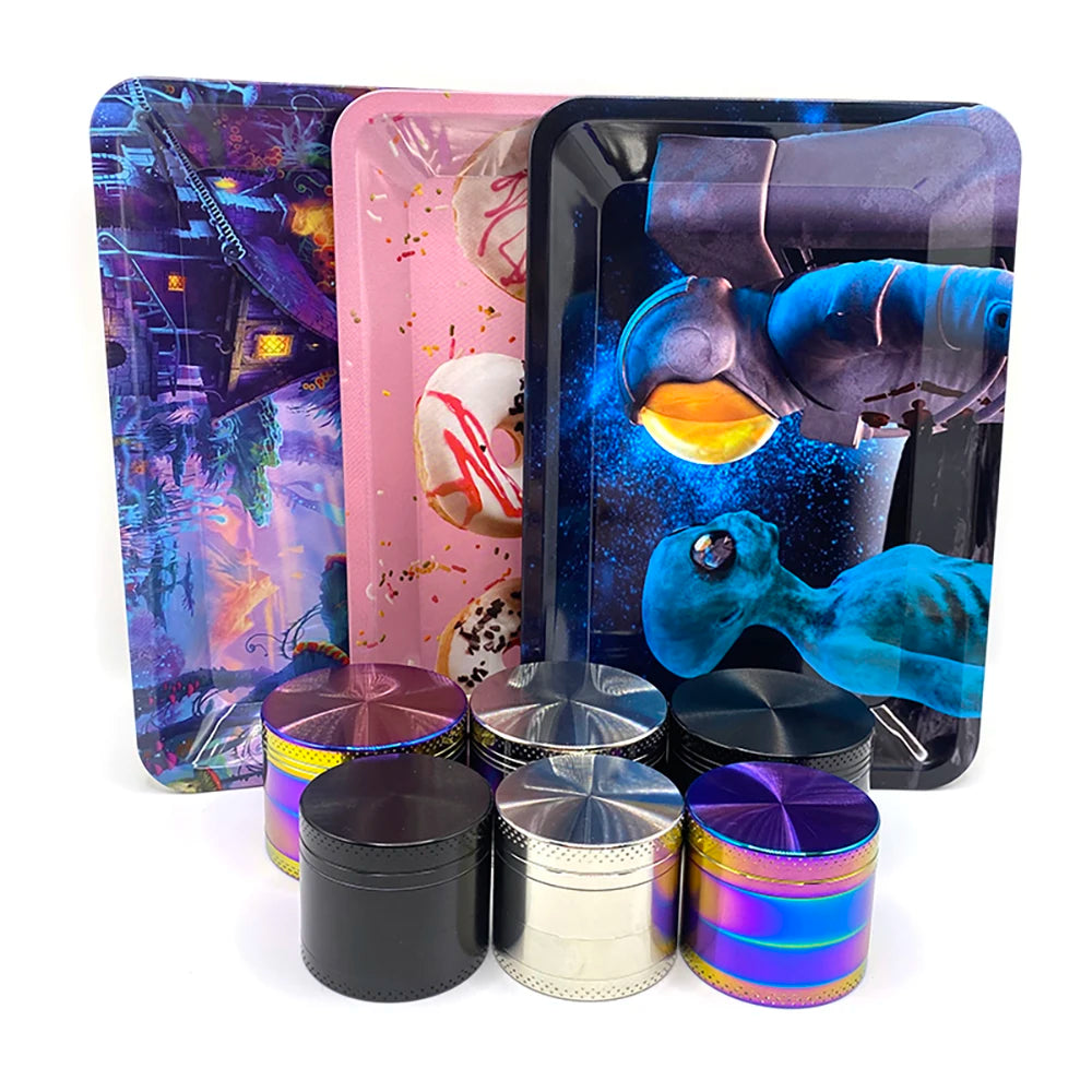 Grinder ze Stopu Cynku 40/50mm z Metalową Tacką Rolling Tray - Zestaw