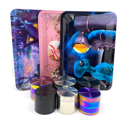 Grinder ze Stopu Cynku 40/50mm z Metalową Tacką Rolling Tray - Zestaw