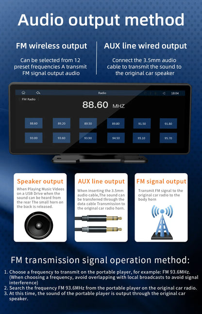 Ekran BQCC 10.26 Carplay - Portable Wireless Screen HD Rear Camera Car Radio DVR MP5 Android Auto