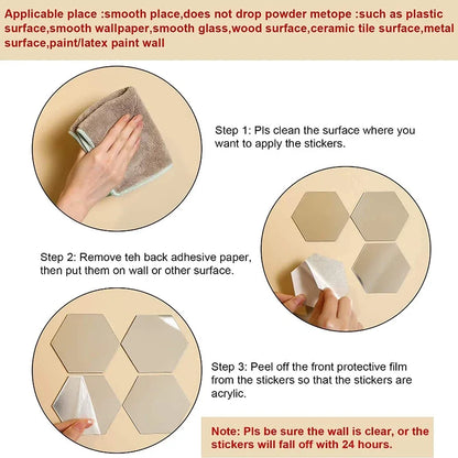Naklejki Lustrzane Heksagon 6/12szt 3D - Akrylowe Samoprzylepne Dekoracje Ścienne