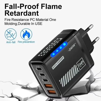 Ładowarka 240W GaN 5 Portów - 3PD 2USB LED QC3.0 dla iPhone 17 Pro Samsung Xiaomi