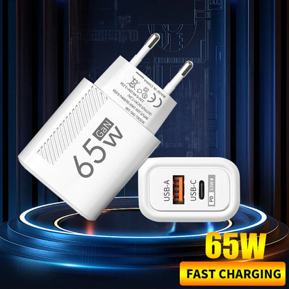 Ładowarka GaN 65W PD Type C - Quick Charge dla iPhone Samsung EU/US