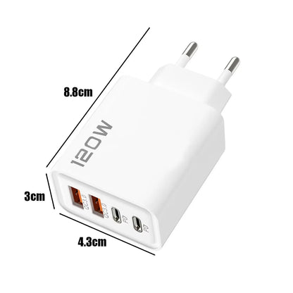 Ładowarka 120W 4 Porty USB Type-C - Szybka z Kablem Samsung iPhone Xiaomi Huawei