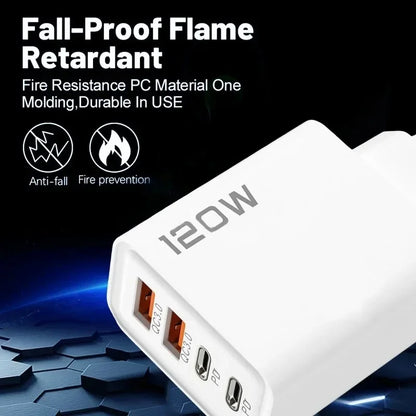 Ładowarka 120W 4 Porty USB-C PD QC3.0 - Podróżna iPhone Samsung EU/US/UK