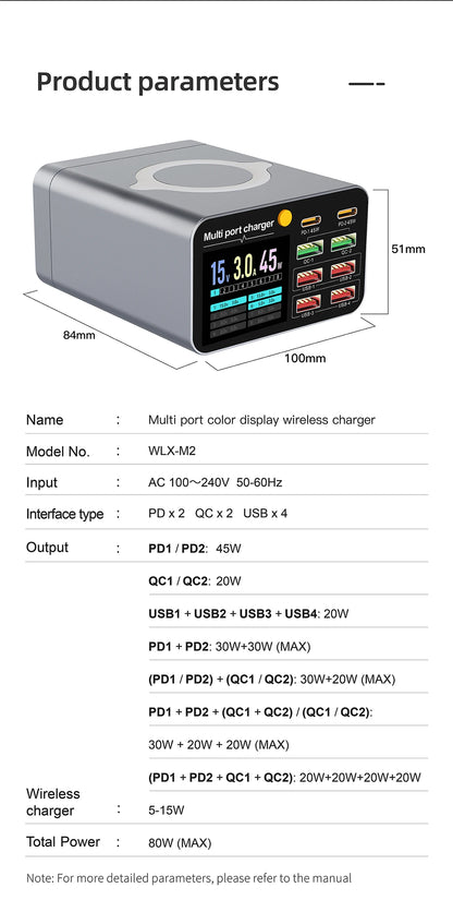 Ładowarka 80W/120W 8 Portów USB Type-C Wireless PD QC3.0 - Stacja Ładująca