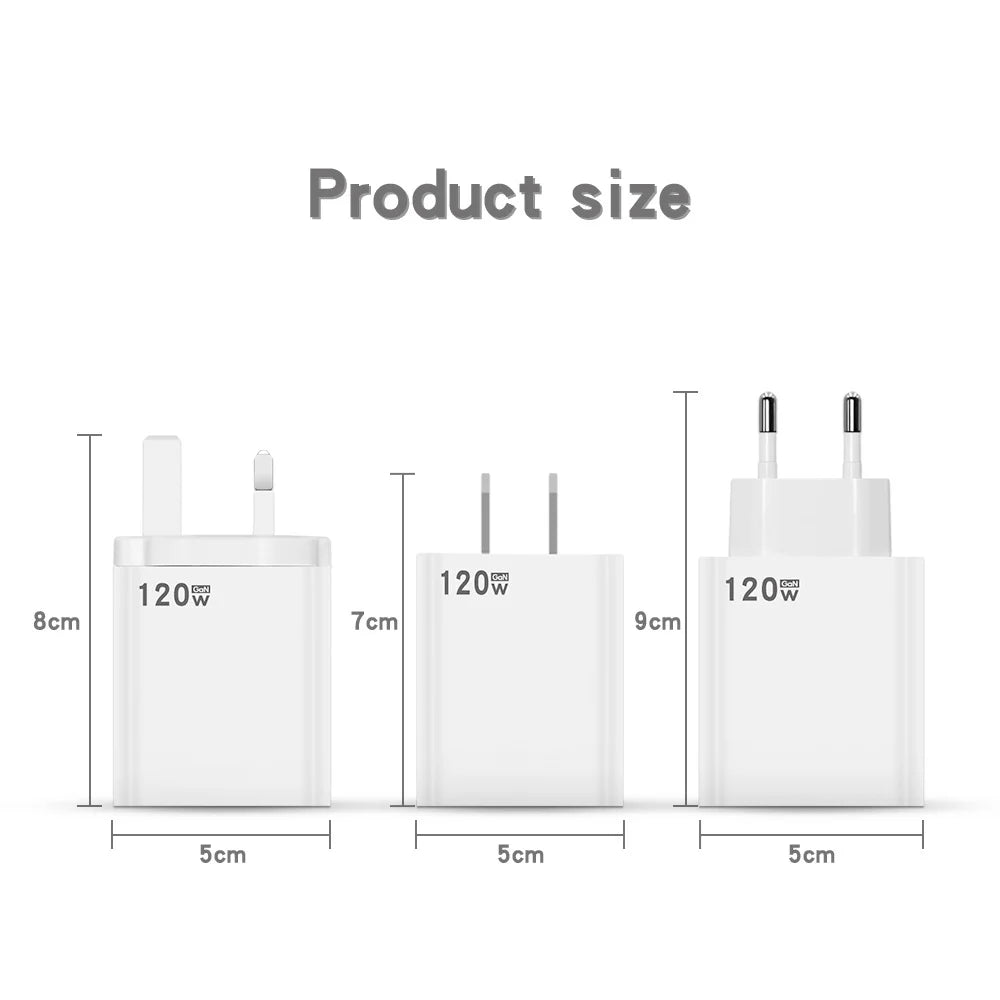 Ładowarka GaN 120W Fast Charger - USB Type C PD QC3.0 Kabel dla iPhone Xiaomi Samsung Huawei