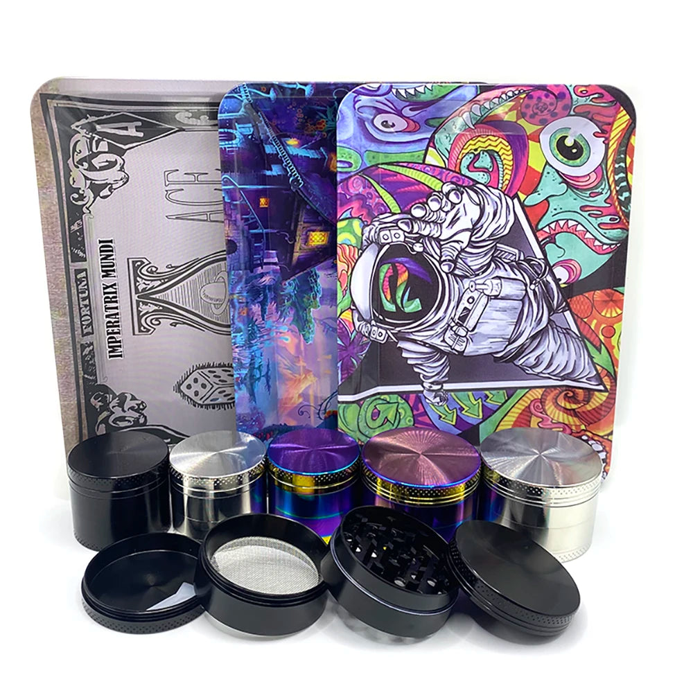 Grinder ze Stopu Cynku 40/50mm z Metalową Tacką Rolling Tray - Zestaw