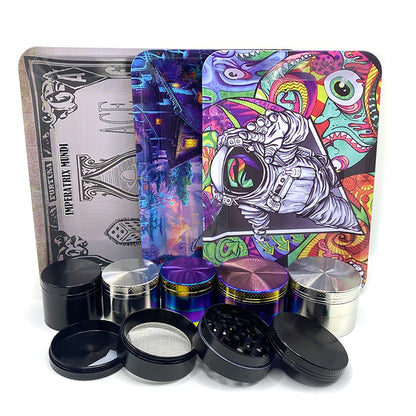 Grinder ze Stopu Cynku 40/50mm z Metalową Tacką Rolling Tray - Zestaw