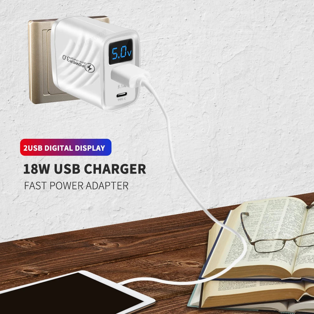 Ładowarka PD 20W USB-C z Wyświetlaczem LED - Quick Charge 3.0