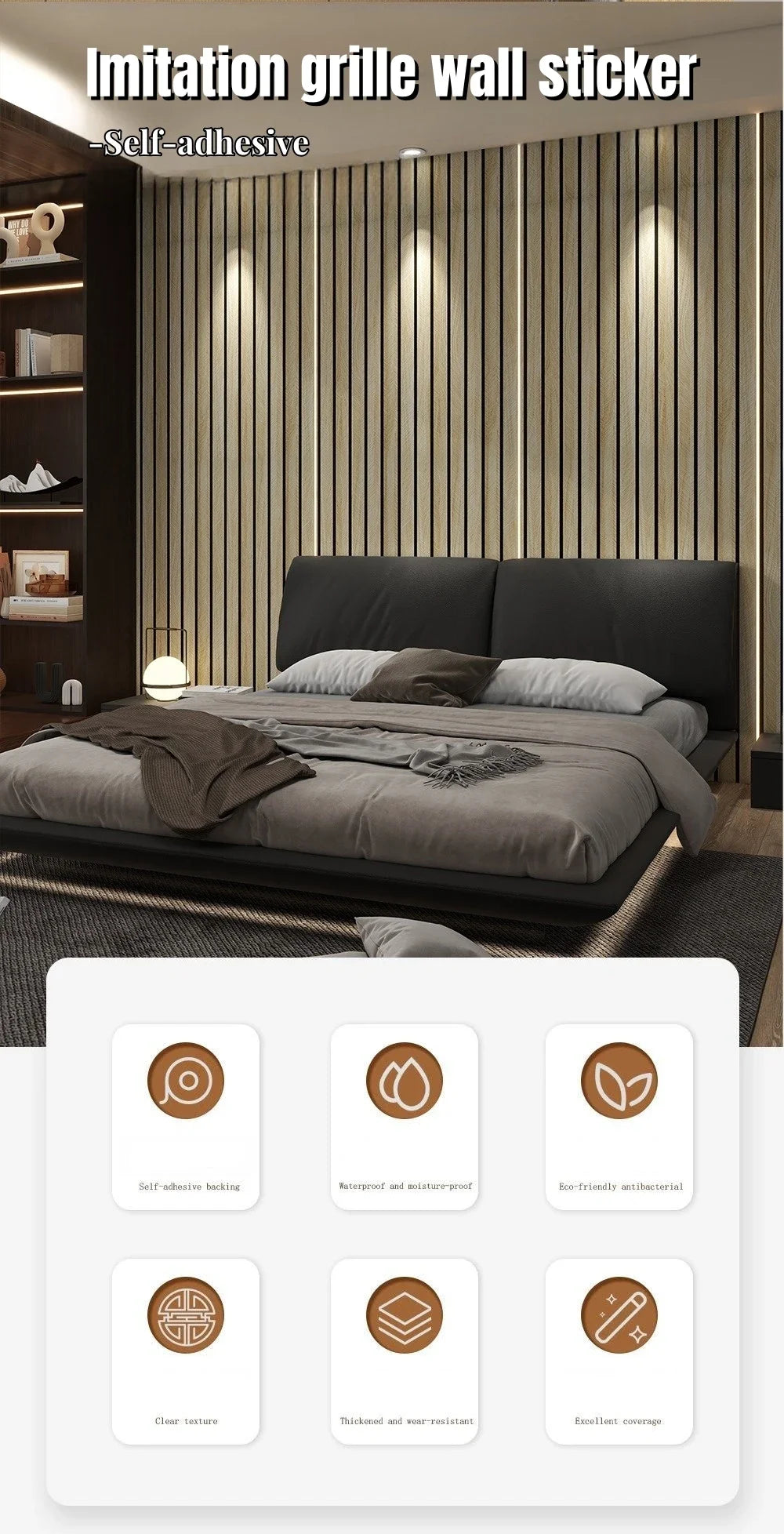 Tapeta Samoprzylepna Imitacja Kratki Drewno - Gruba Pianka PVC do Sypialni