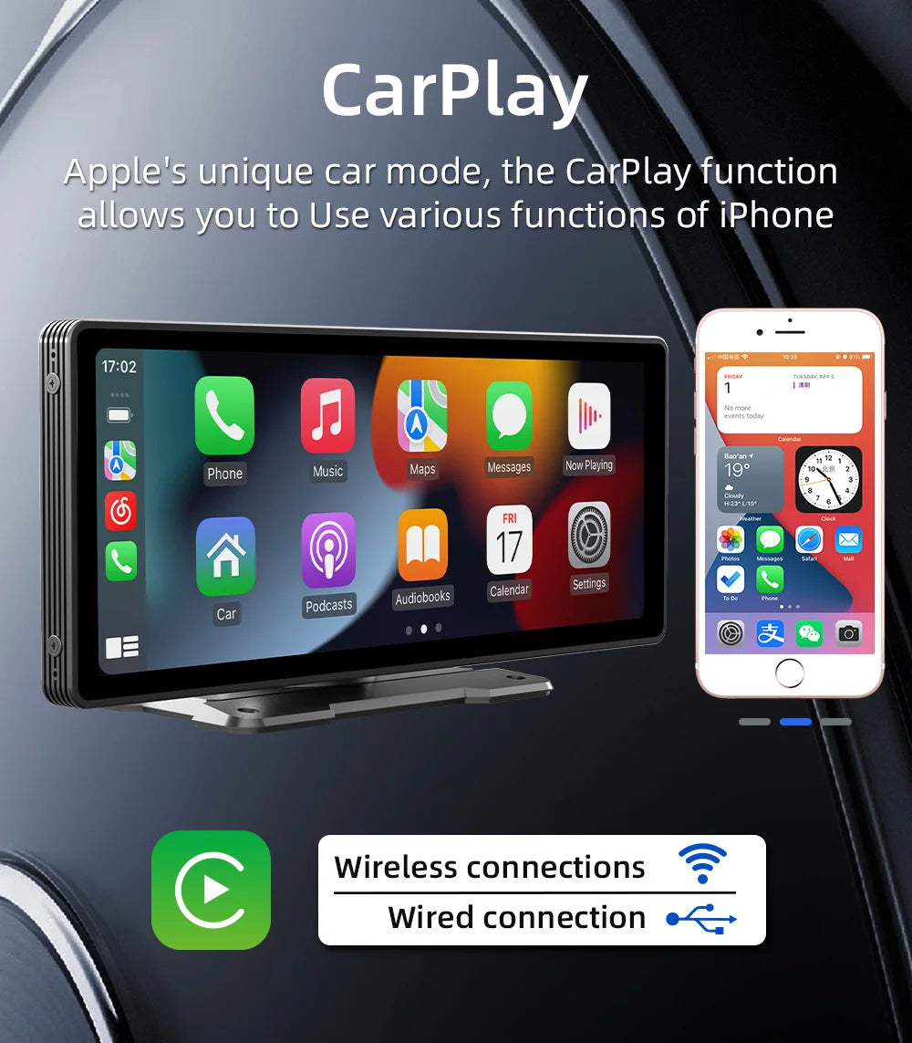 Ekran BQCC 10.26 Carplay - Portable Wireless Screen HD Rear Camera Car Radio DVR MP5 Android Auto