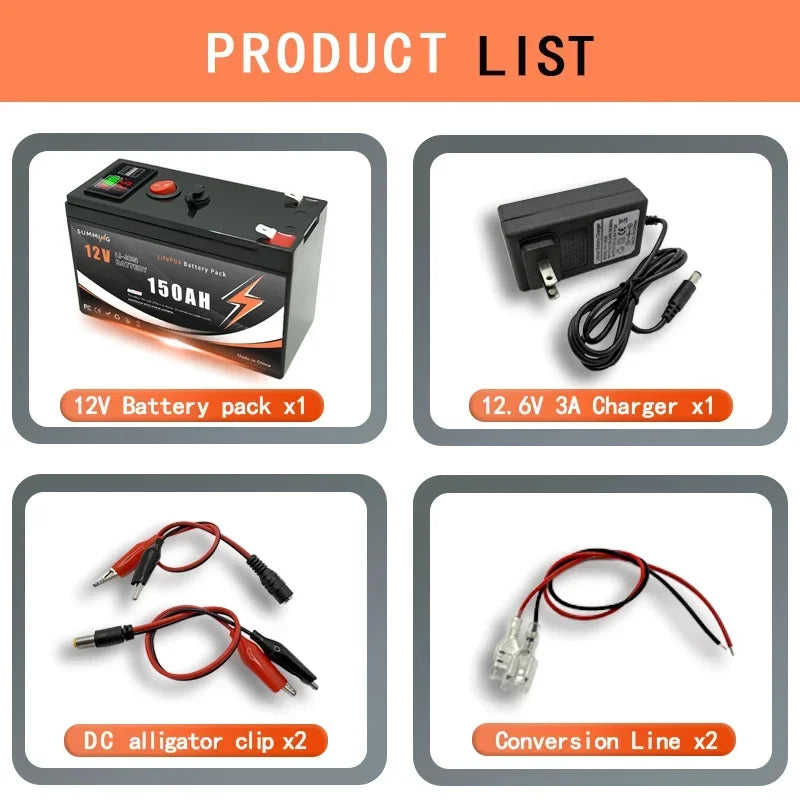 Bateria LiFePO4 12V 150Ah Litowa - 4000+ Cykli do Paneli Solarnych UPS Kajaków