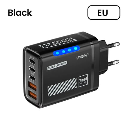 Ładowarka 240W GaN 5 Portów - 3PD 2USB LED QC3.0 dla iPhone 17 Pro Samsung Xiaomi