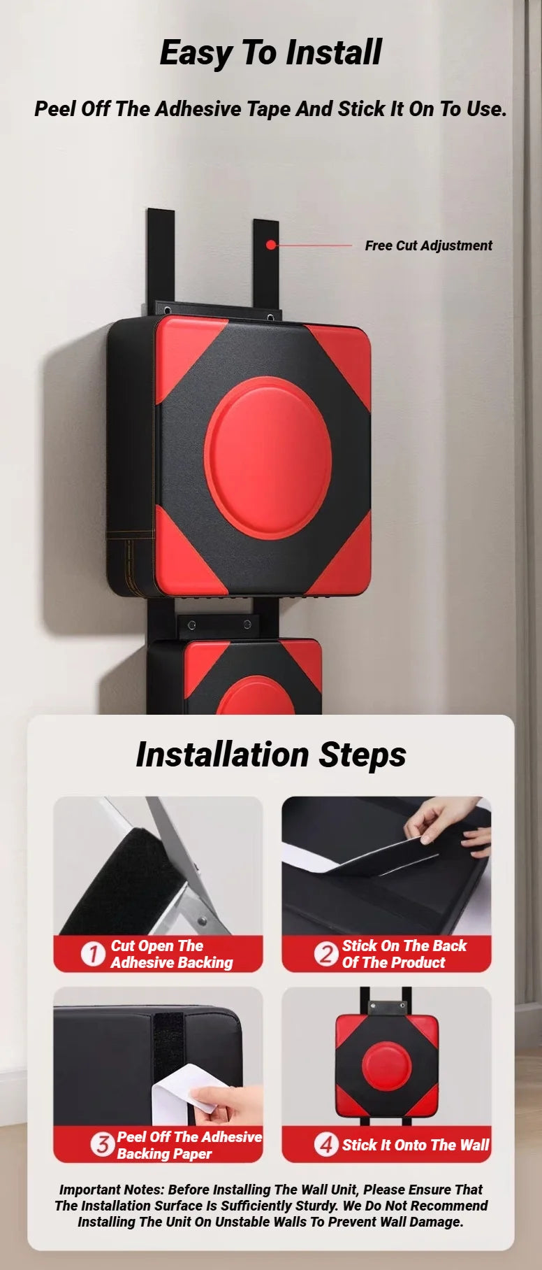 Ścienna Tarcza Bokserska 30/40cm - Regulowana Podkładka Treningowa do Taekwondo MMA Montaż Bez Wiercenia