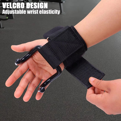 1PairWeight Lifting Hook Grips With Wrist Wraps Hand-Bar Wrist Strap Gym Fitness Hook Weight Strap Pull-Ups Power Lifting Gloves