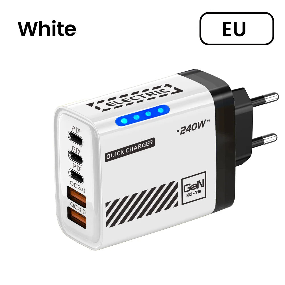 Ładowarka 240W GaN 5 Portów USB Type-C - Xiaomi iPhone Huawei Samsung Laptop