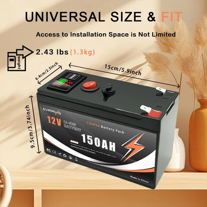 Bateria LiFePO4 12V 150Ah Litowa - 4000+ Cykli do Paneli Solarnych UPS Kajaków