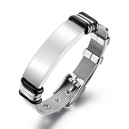 European and American Style Titanium Stainless Steel Bracelet with Stainless Steel Mesh Band, Unisex Jewelry