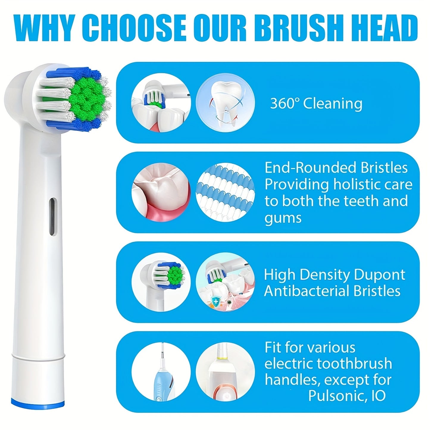 Replacement Toothbrush Heads Compatible With Oral-B Braun, Electric Toothbrush Heads Brush Heads Suitable For Oral B Replacement Heads Refill Pro 500/1000/1500/3000/3757/5000/7000/7500/8000