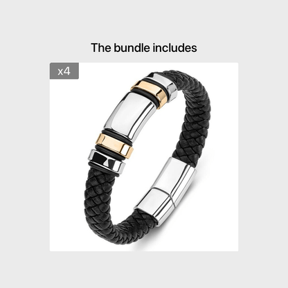 New Fashion Men's Personality Creative Design Faux Leather Glossy Four Ring Bracelet Hip Hop Trend Jewelry