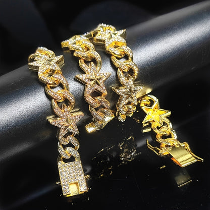 Cuban Hip Hop Hot Artificial Diamond Pentagram Chain Fashion Necklace