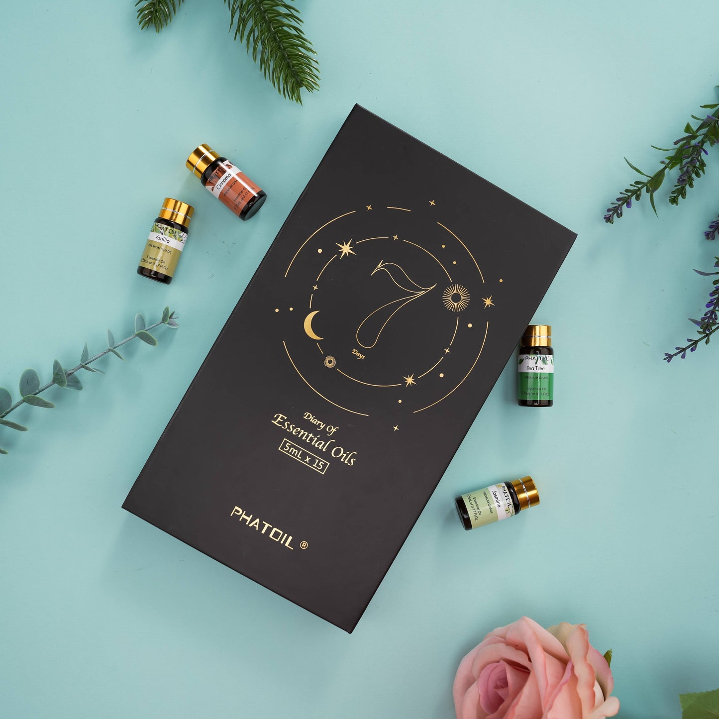 1pc Premium Essential Oils Set, Oils Gift Set 15pcsx5ml For Diffuser, Humidifier, Eucalypltus Ylang Ylang Vanilla Cinnamon Lavender Orange Sandalwood Lemon Lemongrass Rose Tea Tree Jasmine Chamomile Rosemary Peppermint