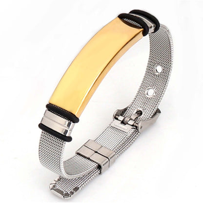 European and American Style Titanium Stainless Steel Bracelet with Stainless Steel Mesh Band, Unisex Jewelry