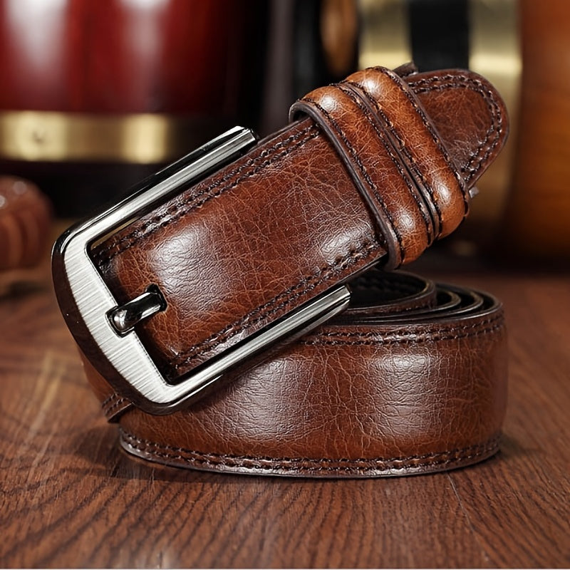 Men's Belt Boys Real Cowhide Leather Belt Pin Buckle Belt Brown Middle-aged Youth Casual Trendy Men's Belt, Ideal choice for Gifts