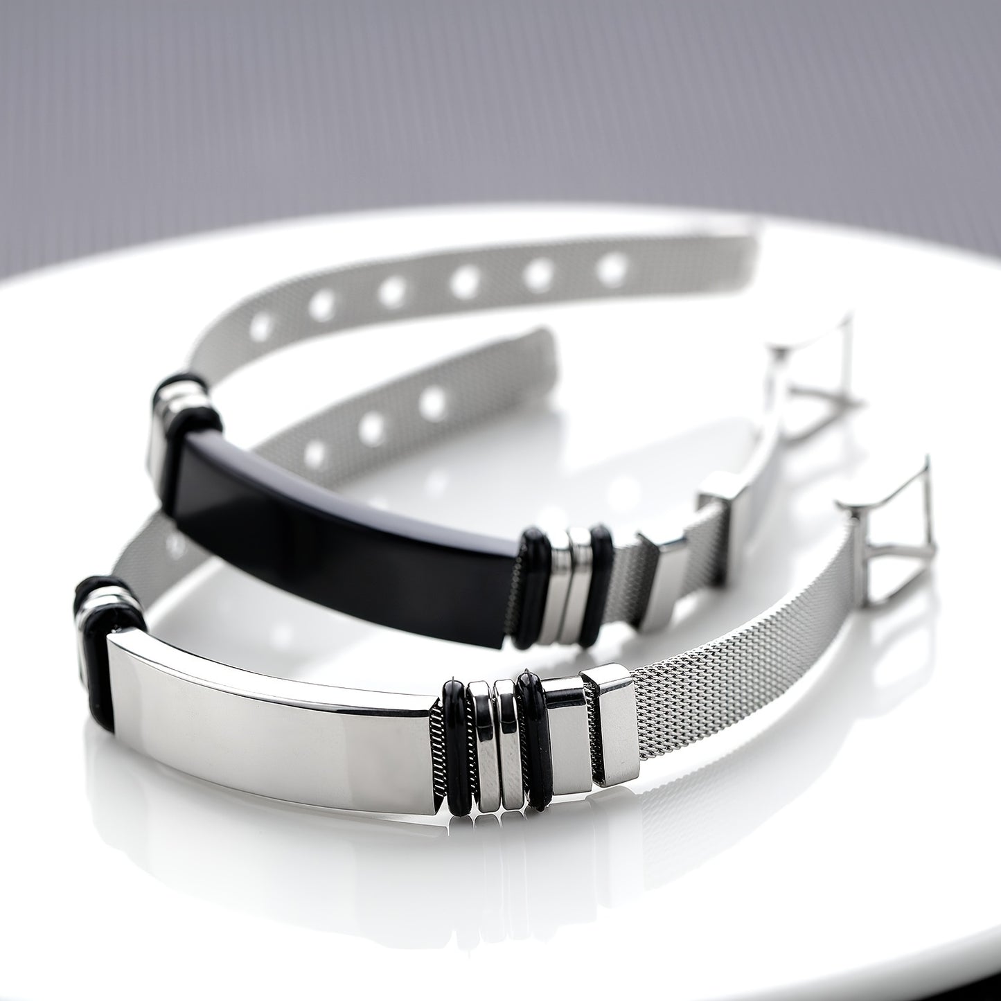 European and American Style Titanium Stainless Steel Bracelet with Stainless Steel Mesh Band, Unisex Jewelry