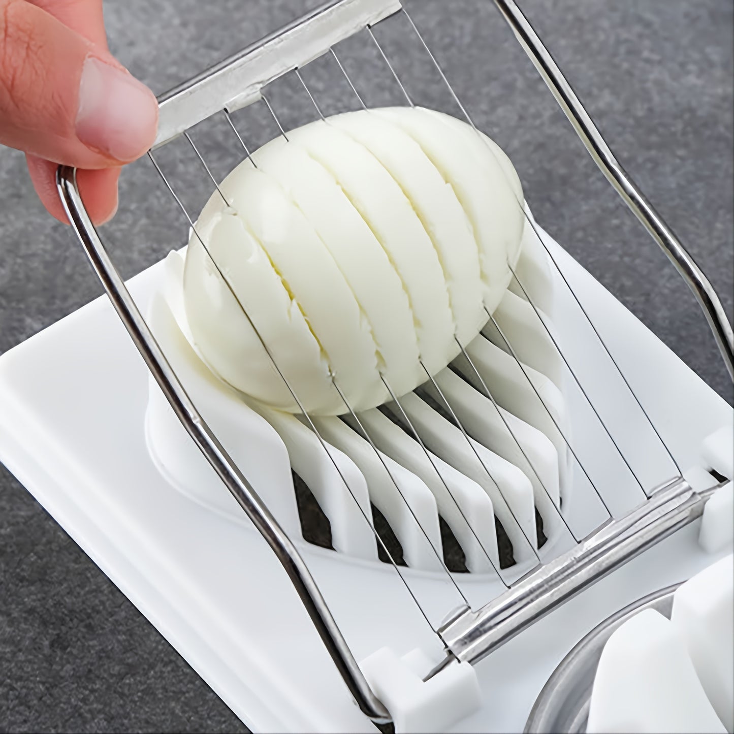Compact 2-in-1 Egg Slicer & Cutter - Perfect for Hard-Boiled Eggs, Includes Fruit Divider, Durable Plastic/Metal, Easy to Use, Ideal for Small Kitchens, 19.71x8.79 cm, Single Egg Slicer