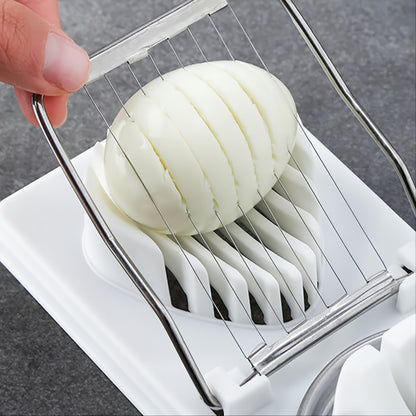 Compact 2-in-1 Egg Slicer & Cutter - Perfect for Hard-Boiled Eggs, Includes Fruit Divider, Durable Plastic/Metal, Easy to Use, Ideal for Small Kitchens, 19.71x8.79 cm, Single Egg Slicer