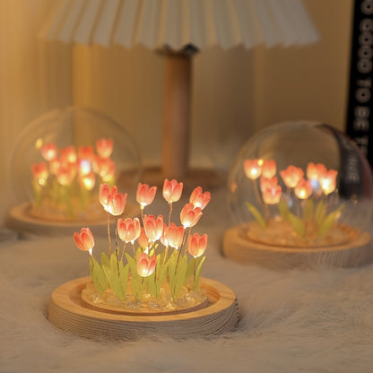 1pc Tulips Gifts For Women Flower Gifts For Her Gifts For Women Birthday Xmas Gift For Mom, Artificial Decor In Glass Dome With Led Light Night Light, Women Gifts For Her, Mom, Christmas Gift