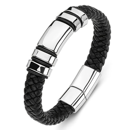 New Fashion Men's Personality Creative Design Faux Leather Glossy Four Ring Bracelet Hip Hop Trend Jewelry