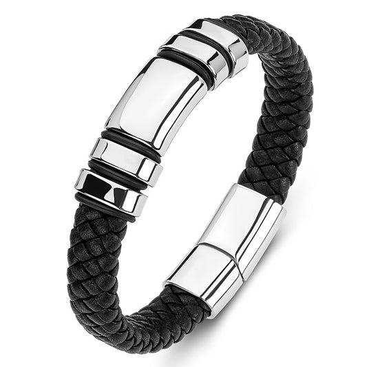 New Fashion Men's Personality Creative Design Faux Leather Glossy Four Ring Bracelet Hip Hop Trend Jewelry