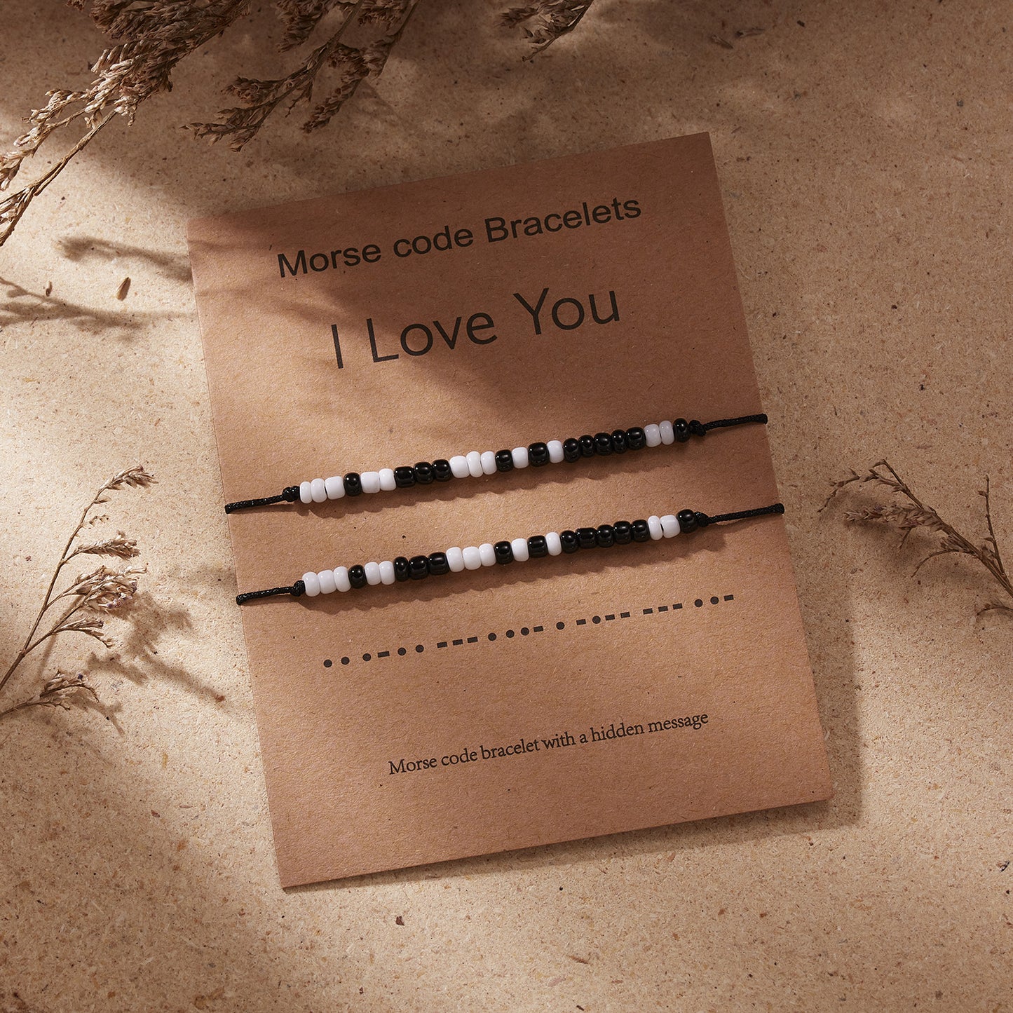 I Love You 2pcs/set Morse Code Black And White Rice Beads Woven Adjustable Couple Bracelets